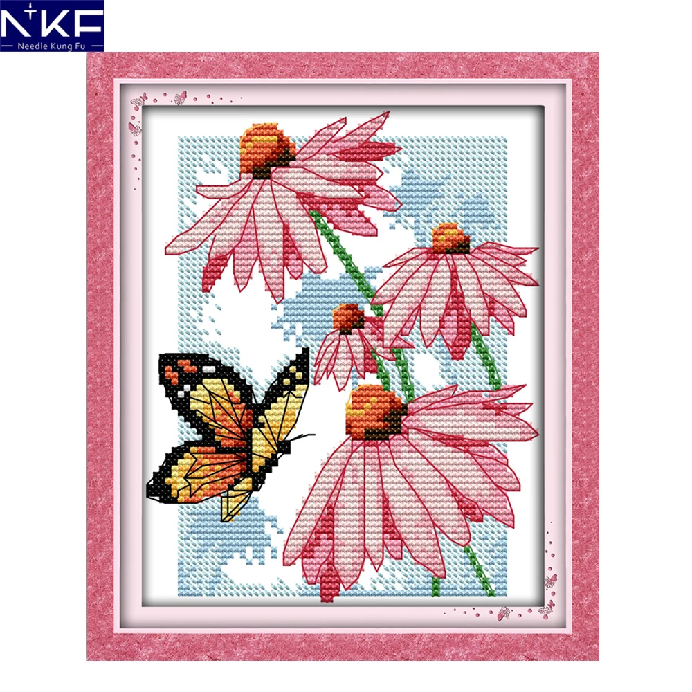 Buy NKF Butterflies over flowers needle craft stamped