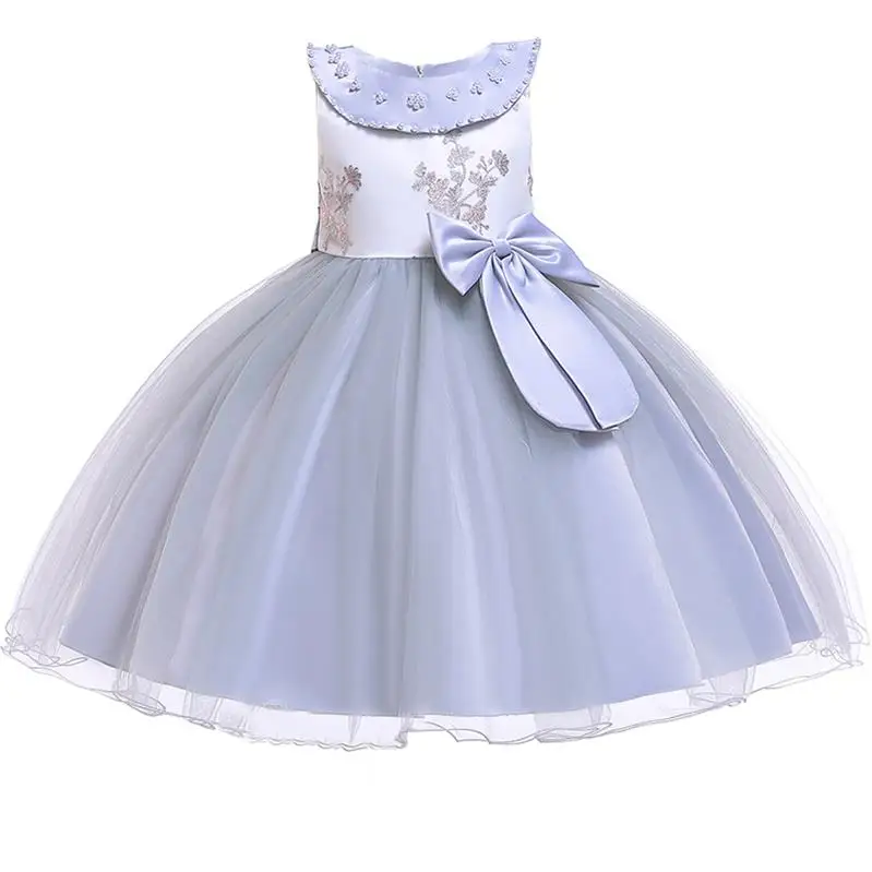 Рождественское платье для маленьких девочек; Детские платья с вышивкой и бантом для девочек; элегантное платье принцессы; платье для свадебной вечеринки; одежда для детей - Цвет: Gray