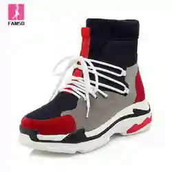 FAMSO/Новинка 2019 года; женские кроссовки из флока на шнуровке; Цвет черный, красный; обувь на шнуровке; Повседневная прогулочная обувь на