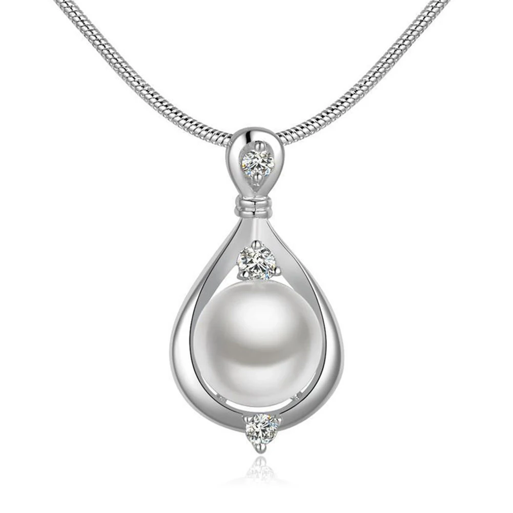 

Elegant Jewelry Imitation Pearl Teardrop Pendant Snake Chain Women Necklace