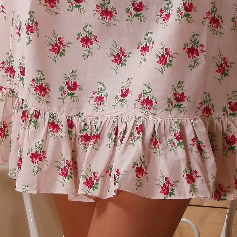 Длинный рукав короткий пеньюар с цветочным принтом для Для женщин пижамы страна Винтаж стильные ночные рубашки