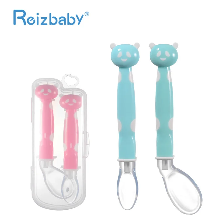 REIZBABY 2 шт. Детские Кормление ложки безопасный силикон изогнутые мультяшный