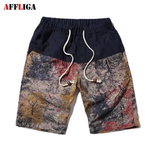 AFFLIGA 2017 New Summer Cotton Linen Casual Shorts Men Men Ethnic Style Bermuda Hombre Shrots Beach Short 7Color Plus Size M-5XL