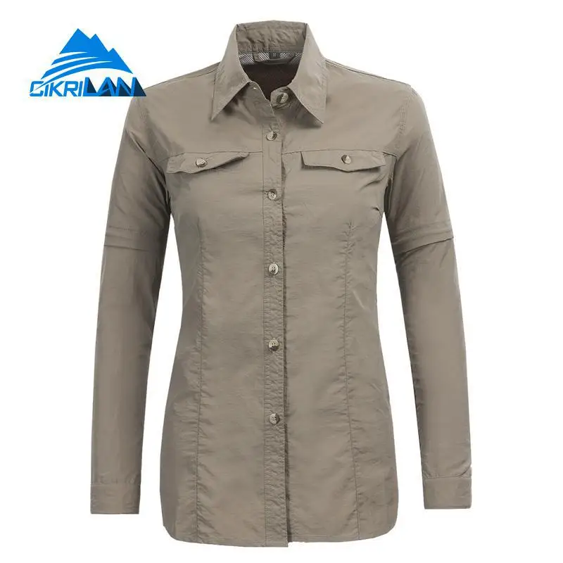 

Spring Summer Detachable Sleeve Sun Protective Anti-uv Quick Dry Hiking Shirt Women Trekking Shirts Camping Fishing Clothing