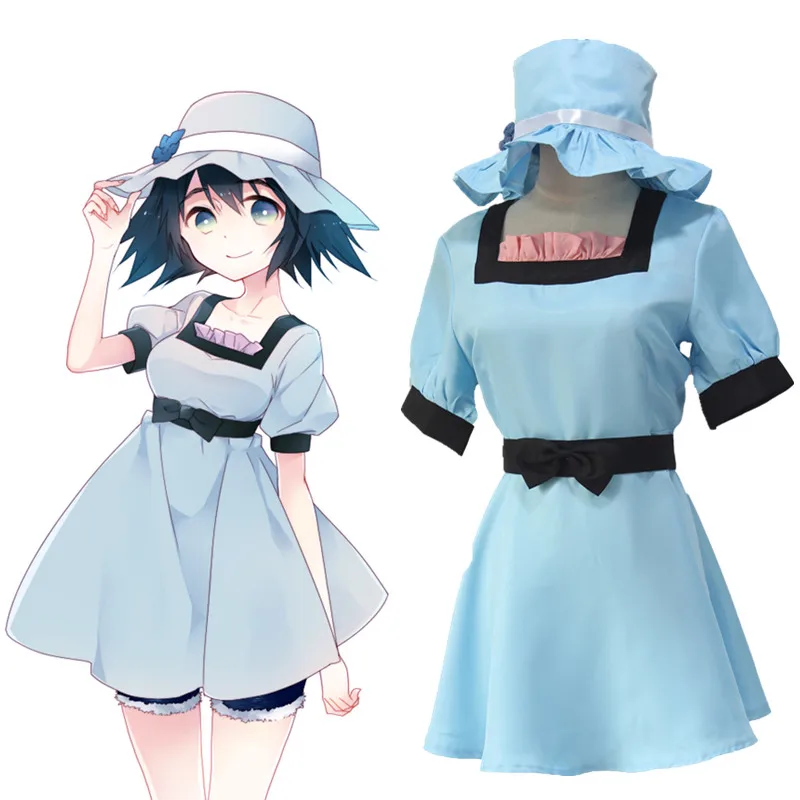 Японское аниме Steins Gate Шиина маюри Косплей Костюм голубое платье со шляпой вечерние игровые платья костюмы на Хэллоуин