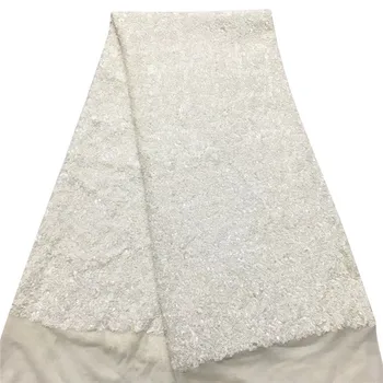 

African Lace Fabric White African Lace fabric with Sequins High Quality French Lace Sequin Fabric HJ1621-1