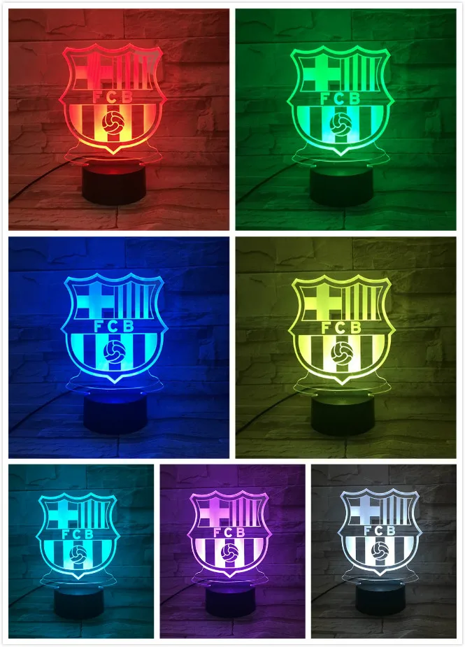 LED Night Light Football Club FC Barcelona 3D Illusion decorative lights Children Kids Gift night lamp table bedside Decor Logo