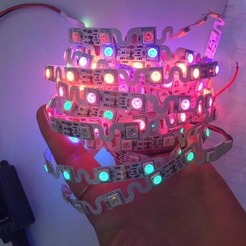 

Hotxin Newest ws 2812 S Shape RGB dream Magic color led Pixel strip 48LED/m DC5V Individually Addressable Smart Flexible Strip