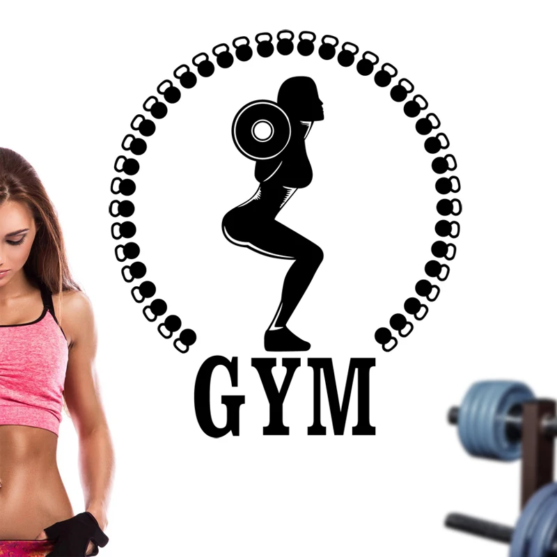 Gym Sticker Girl Barbell Fitness Decal Body-building Posters Vinyl Wall Decals Pegatina Quadro Parede Decor Mural Gym Sticker