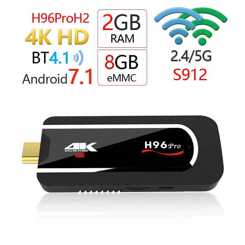 

Smart Android TV Box H96pro-H2 4K Android 7.1.1 Set Top Box Amlogic S912 2G 8GB Bluetooth 4.1 Wireless Smart TV Box Media Player