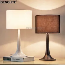 DENOLITE Новое поступление современная металлическая настольная Лампа Белая/черная круглая лампа с абажуром из ткани креативный рожок Настольная лампа с выключателем включения/выключения
