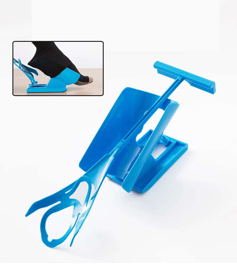 

1pc Sock Slider Aid Blue Helper Kit Helps Put Socks On Off No Bending Shoe Horn Suitable For Socks