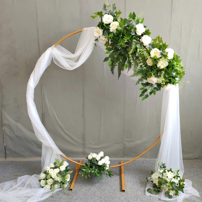 JAROWN Round Ring Arches Iron Shelf Artificial Flower Door Wedding DIY Background Decoration Home Party Flower Row Stand Decor (62)