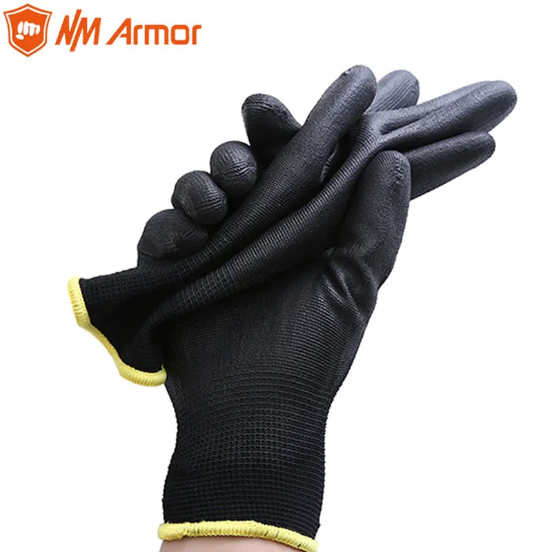 NMArmor 13 калибр бесшовные трикотажные черные нейлоновые ПУ рабочие перчатки