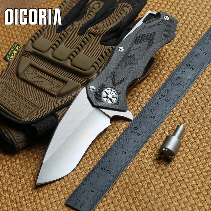 

DICORIA Star Lord DAIDO D2 blade carbon fiber handle KVT ball bearing Flipper folding knife outdoor survical knives EDC tools