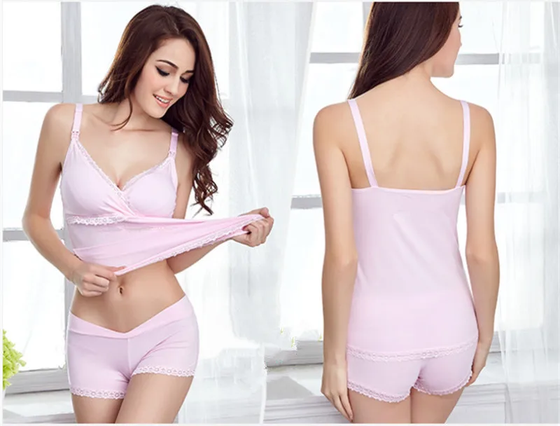 Maternity Nursing Tank Tops Cotton Lace Camisole Padded Breastfeeding Tops Singlet Pregnant Women Summer Vest Solid Camis Top (7)