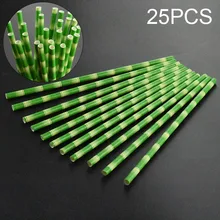 25 шт. креативные бумажные соломинки с зеленым бамбуковым узором для свадьбы, дня рождения, праздника, соломинки для напитков HY99 JU28