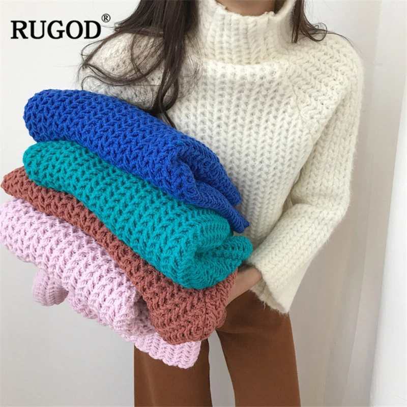 RUGOD однотонные водолазки женские свитера толстые свободные элегантные пуловеры