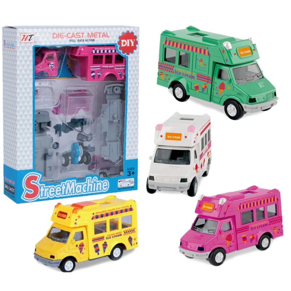 

Die-casts Ice Cream Truck Model Toys with Pullback Action for Baby Playing Learning Durable Car Model Kits- Color Random