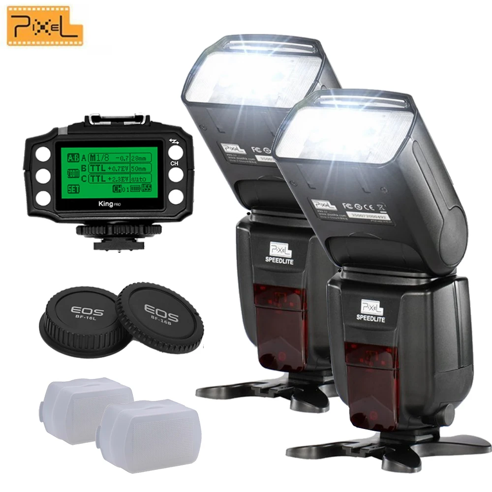 

INSEESI 2pcs PIXEL M8 GN60 Flash Speedlite+King Pro Wireless TTL Flash Trigger For Nikon D7100 D7200 D7500 D5100 D5000 D3100
