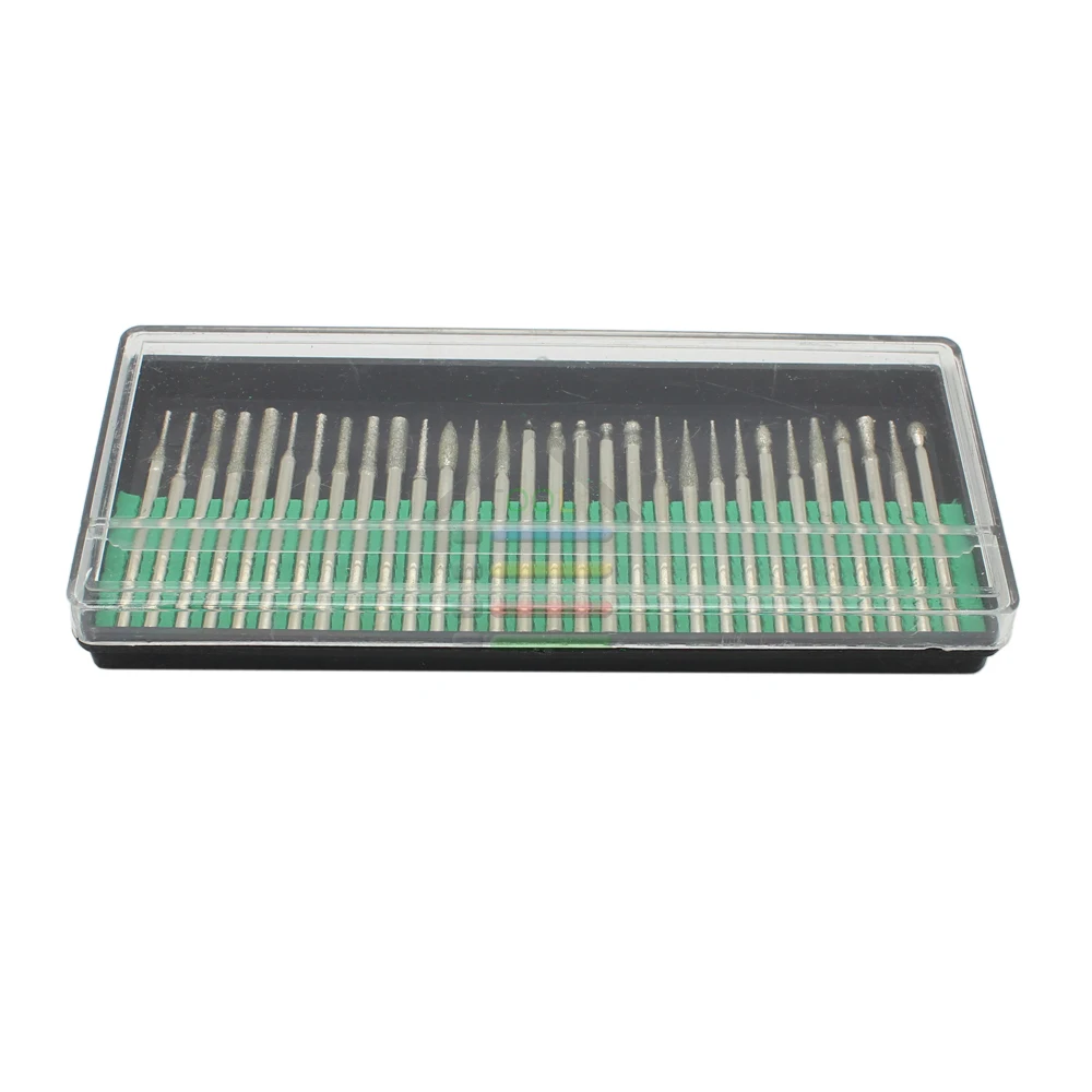 

New 30pc Assorted Diamond Burrs For Dremel Rotary Tool Drill Bit Engraving parts 3mm Shank Grinding Polishing Needles Files