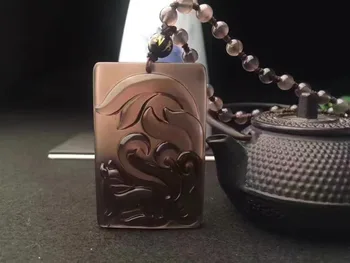 

Black Rainbow Ice Obsidian Carving Nine-tailed Fox Lucky Amulet Pendant Healing Reiki Women Men Bead Chain Necklace jewelry