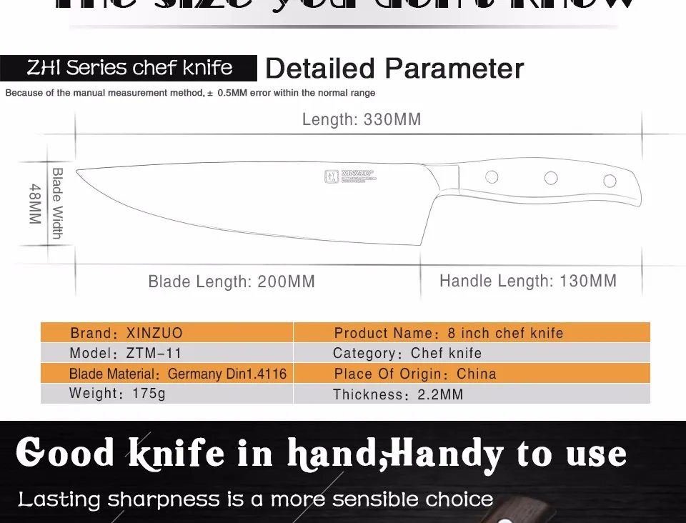 XINZUO 8 ''нож шеф-повара высокоуглеродистая немецкая сталь кухонные ножи Кливер овощной нож палисандр Ручка Кухня Шеф повара инструменты