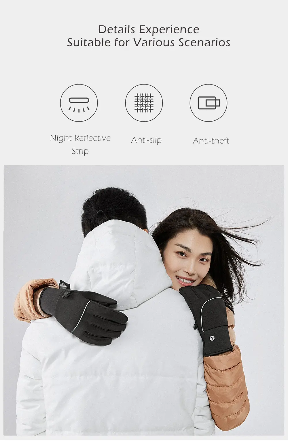 Xiaomi youpin QIMIAN Outdoor Plus Velvet Warm Touch Screen Gloves- Black M