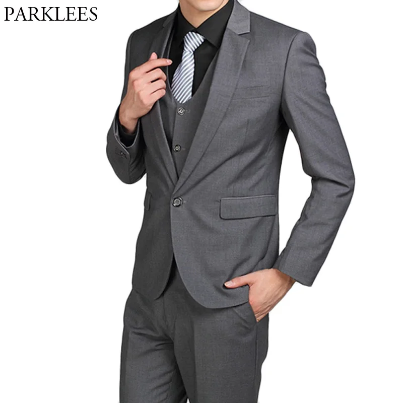 

Dark Gray Men Single Breasted One Button Suits Blazer Slim Fit 2 Piece Suits (Jacket+Pants) Wedding Groom Tuxedo Costume Homme