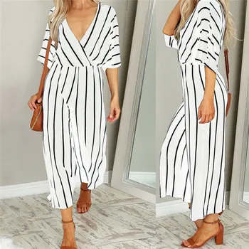 

Women Short Sleeve Striped Loose Baggy Trousers Overalls Pants Romper Jumpsuit 6.4