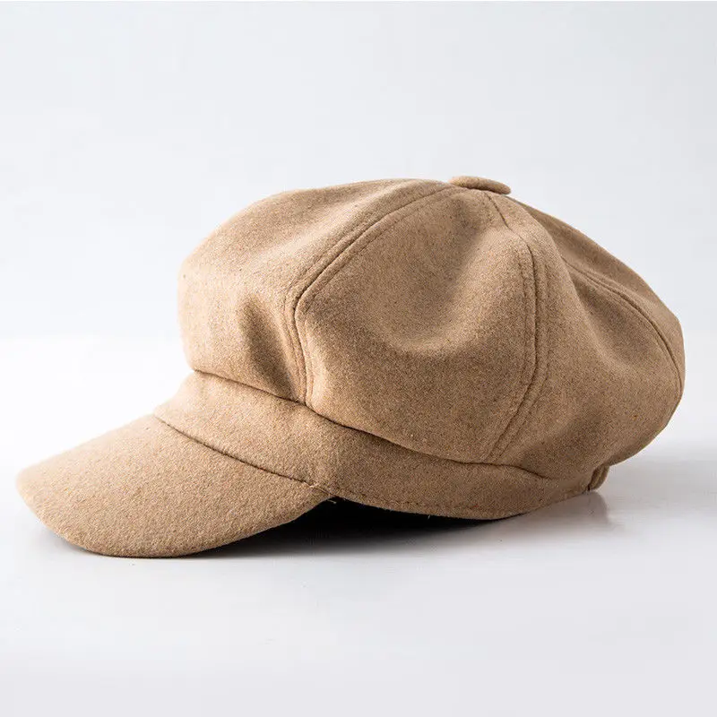 Cap Hat Beret Sombrero Mujer Boina Gorras Gorro 80s Vintage Women Ladies Newsboy Cap Biker Peaked Beret Driving Hat Casual New - Color: Camel