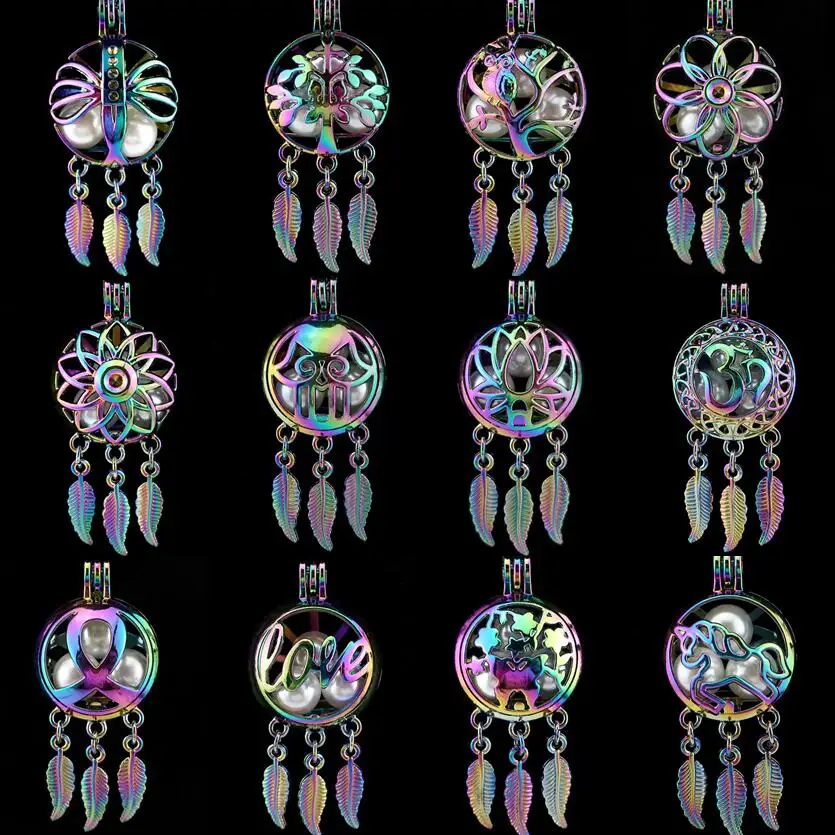 

15styles Rainbow Large Dream Catcher Angel Lotus Yoga Insect Pearl Cage Essential Oil Diffuser Beads Cage Locket Pendant