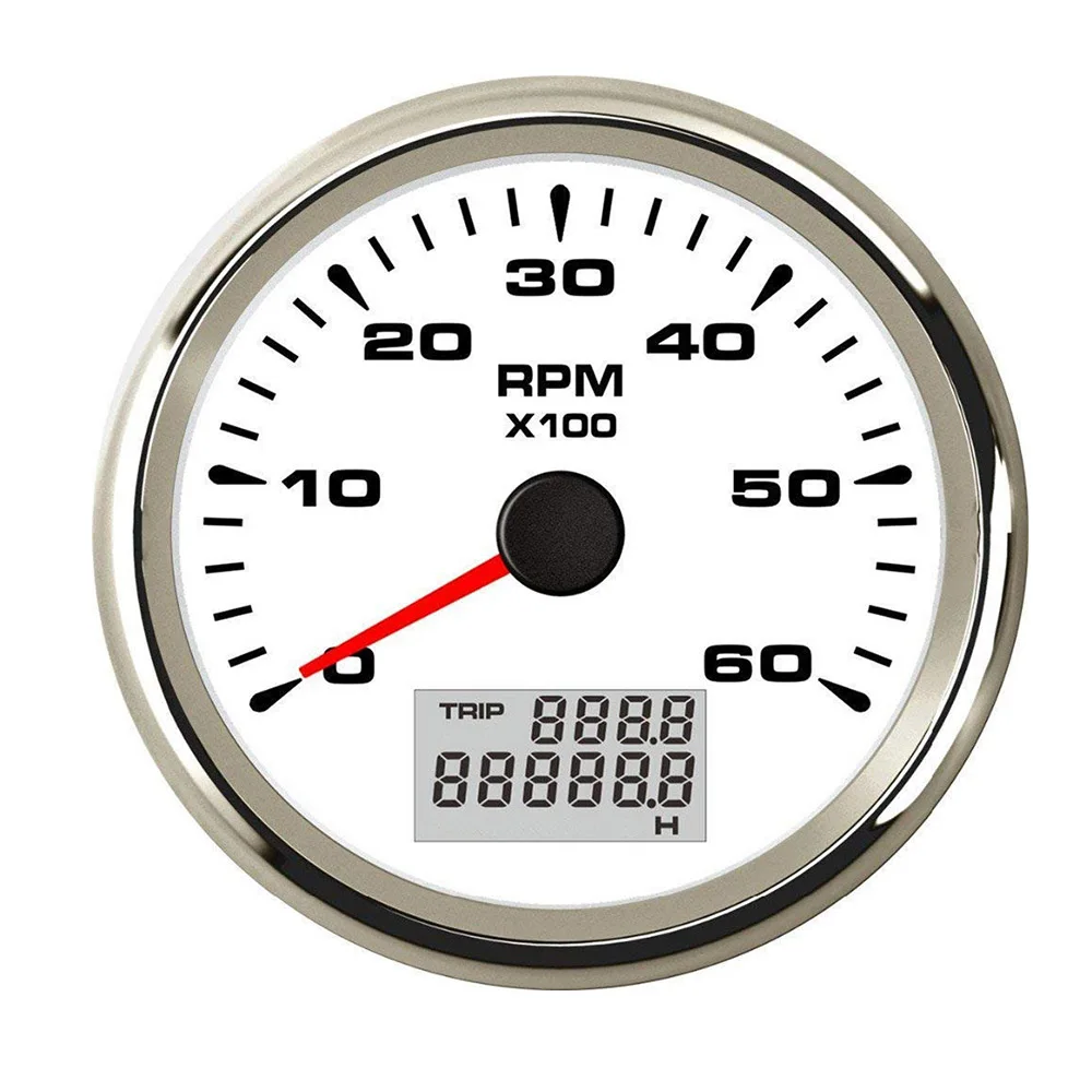 

Boat Tachometer Marine Tacho Meter Gauge LCD Hourmeter 6000 RPM 85mm Boat Tachometer 12V/24V 8Colors Backlight
