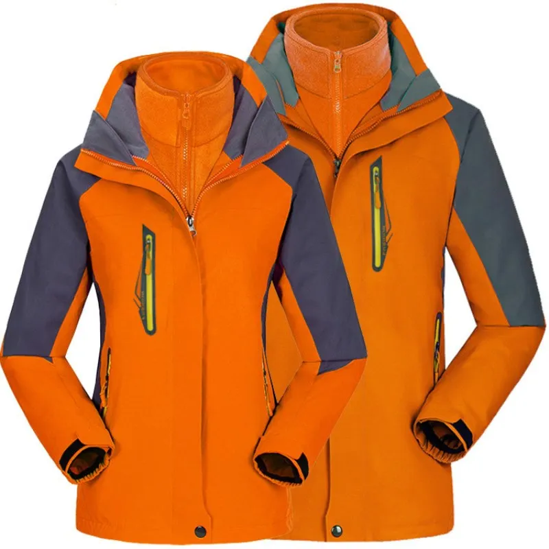 

Outdoor waterproof breathable mountaineering jackets, men and women thickened two piece three in one ski suit.
