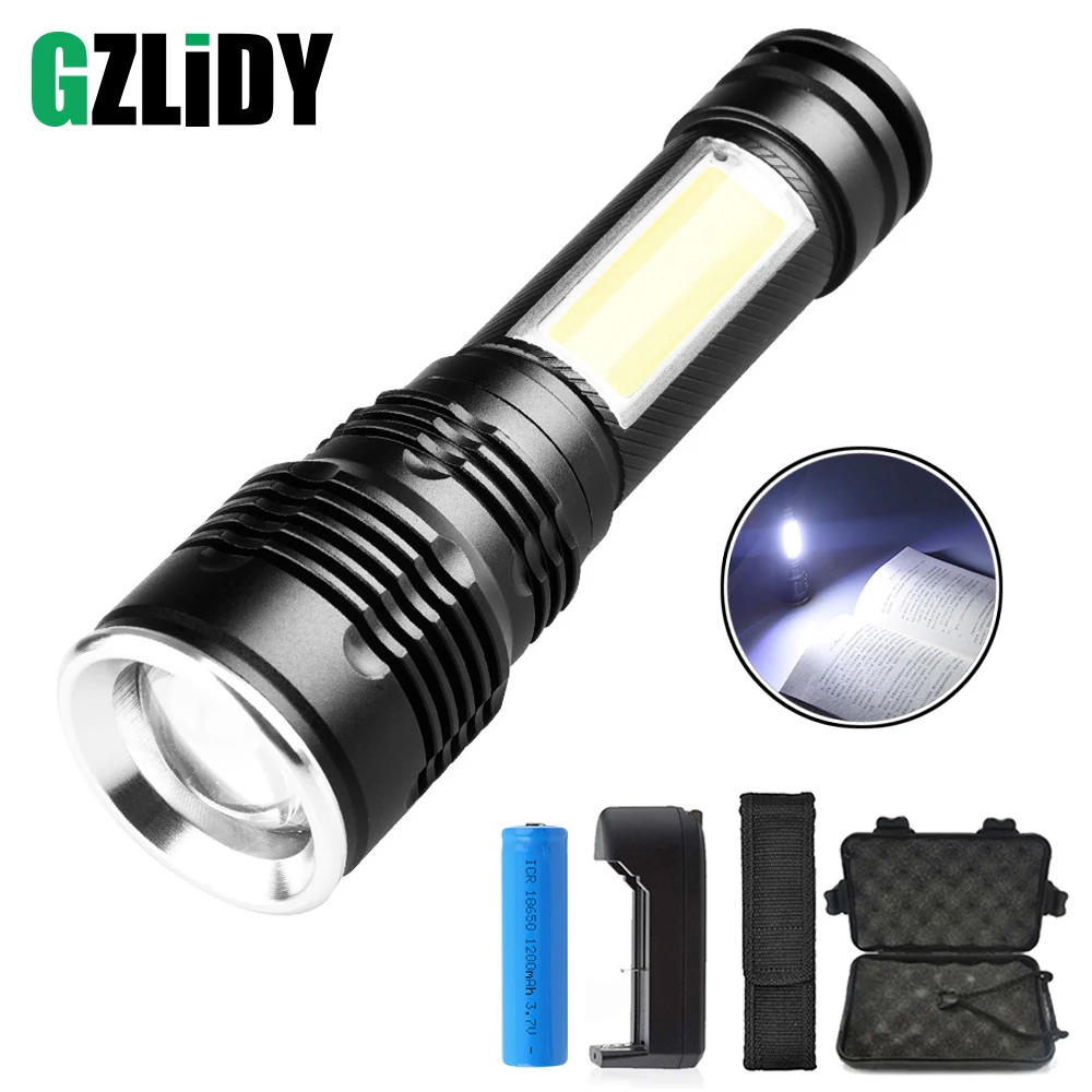 

Super Bright LED Flashlight 4 Lighting Mode with Side Light Waterproof Torch Using 18650 Battery Suit for Night Lighting, Etc.