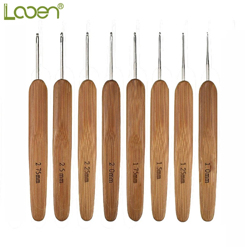 

8 Pcs Looen Bamboo Crochet Hooks Set Small Lace Crochet Needles 1.0-2.75mm Knitting Needles Handle Weave Yarn Sewing Tools
