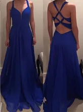 Sommer Strand Chiffon Lange Abschlussball-kleider Blau Abendkleider Weg Von der Schulter Sleeveless mit Hohlkreuz vestido de festa