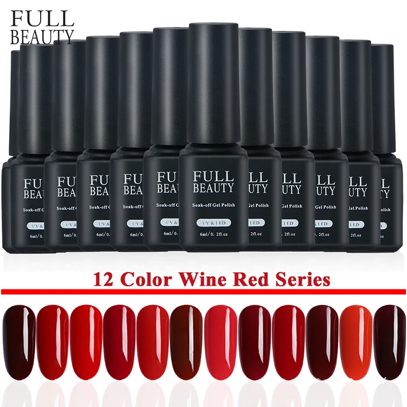 

12pcs Wine Red Color Nail Gel Polish Set Soak Off UV Gel Varnish Beauty DIY Lacquer Long Lasting Nail Art Salon Tips CHJH01-12-1