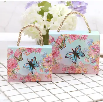 

50PCS/LOT Mini blue and pink handle candy box, High quality small wedding gift paper box bag chocolate candy packing box
