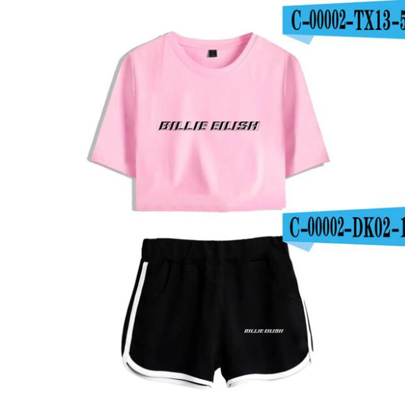 Billie Eilish, 2 предмета, наряды для женщин, укороченный топ, спортивный костюм, комплект из двух предметов, топ и шорты, комплект, женские спортивные костюмы, одежда в стиле хип-хоп