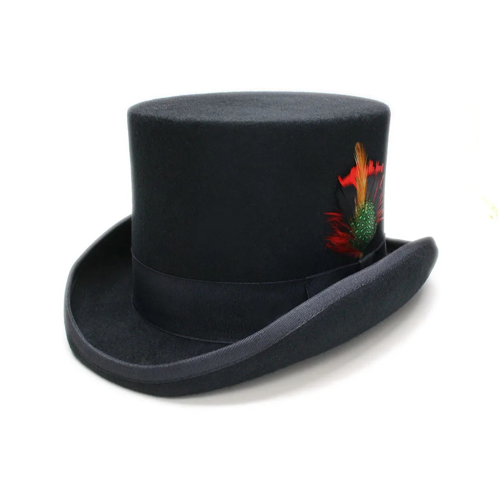 LUCKYLIANJI большой размер Настоящее перо Викторианский формальный шерстяной фетр классический элегантный английский Mad Hatter выстроились топ шляпа(высота: 5.31in