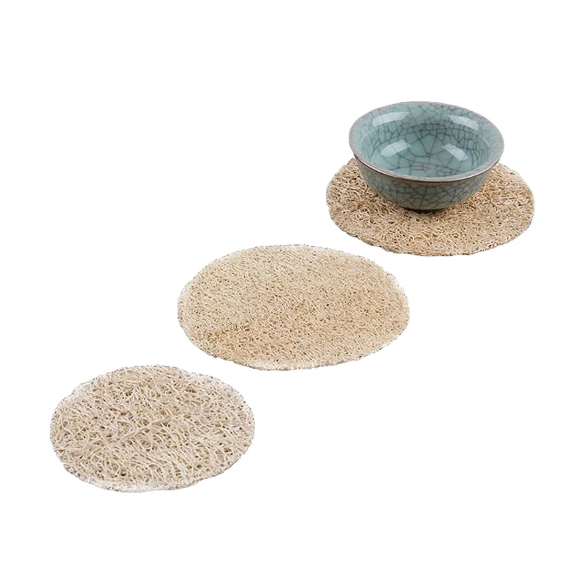 Natural Loofah Tea Coaster Mats Luffa Fiber Handwoven Teapot Cups
