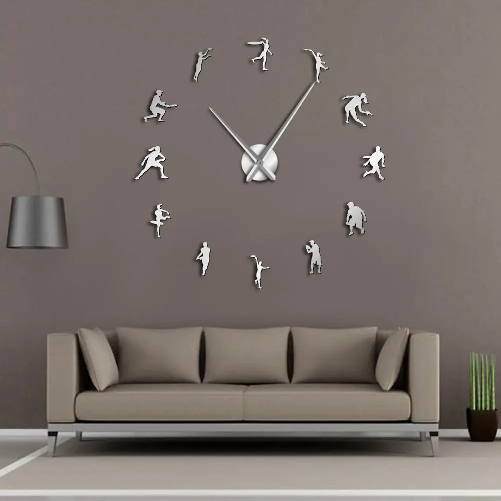 Бадминтон Спорт DIY настенные часы домашний декор теннис бескаркасные гигантские настенные часы искусство большое зеркало наклейка современный дизайн настенные часы