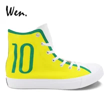 Вэнь ручная роспись парусиновая обувь Дизайн Бразильский футбол номер 10 Футбол унисекс кроссовки высокие студенческие плимсоллы кружева плоские
