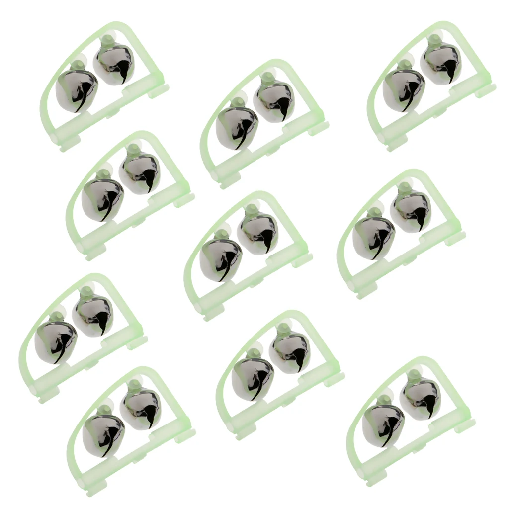 10Pcs Luminous Fishing Bite Bait Alarm 2 Bells Light Rod Tip Clip Alert Ring Fish Lures Accessory Outdoor Fish Tool