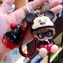 

2018 Cute Cartoon Monchichi Keychain with Braided Leather Rope Bells Anime Dolls Key Ring Key Holder Llaveros Car Purse Pendant