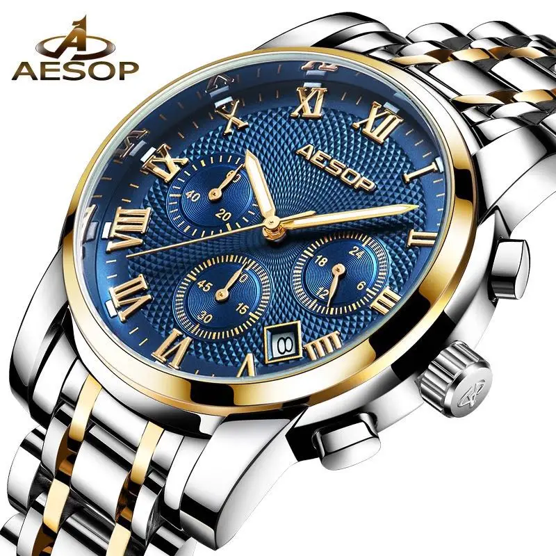 

Men's Watches Waterproof Chronograph Stainless Steel Analog Quartz Watch Men Luxury Brand Fashion Dress Business Wristwatc