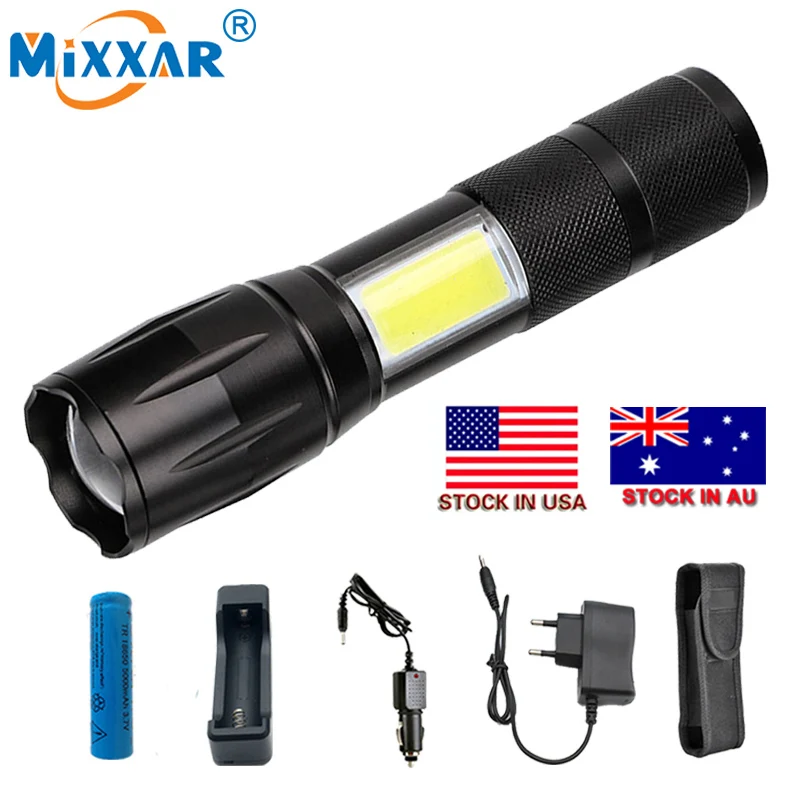 

Dropshipping Powerful LED flashlight T6 COB Zoomable 4 modes Waterproof Torch For Camping Hking Flashlights Bike lamp lanterna