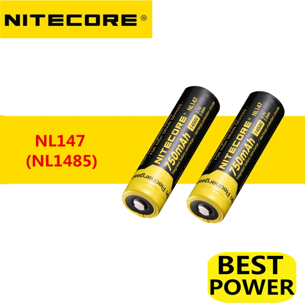 2 шт. литий-ионные аккумуляторные батареи NiteCore NL147/NL1485 14500 3 7 в 750 мАч Втч с защитой |