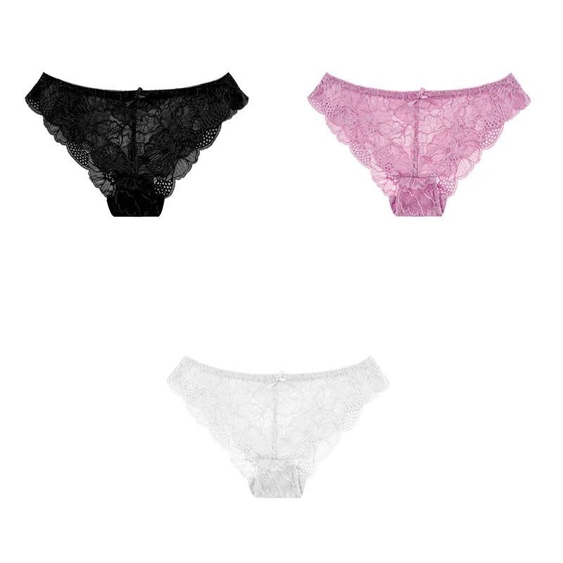3 шт., сексуальные кружевные трусы, женское нижнее белье, дышащие женские трусики, прозрачные трусики, новое нижнее белье для женщин BANNIROU M-XL - Цвет: black pink white